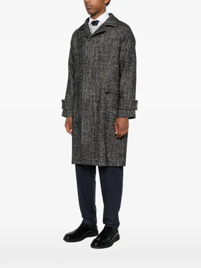 Tagliatore Herringbone-pattern Button-fastening Coat In Gray