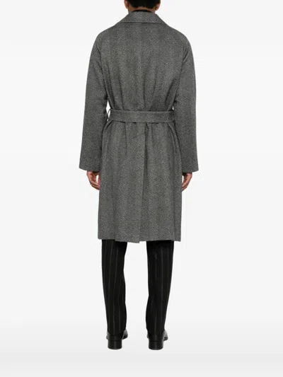 Tagliatore Herringbone-pattern Belted Coat In Black