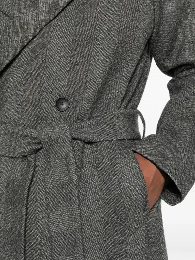 Tagliatore Herringbone-pattern Belted Coat In Black