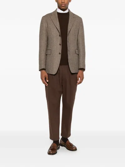 Tagliatore Houndstooth-pattern Single-breasted Blazer In Brown