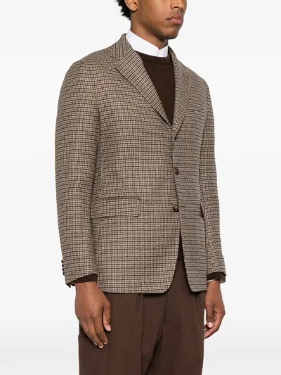 Tagliatore Houndstooth-pattern Single-breasted Blazer In Brown
