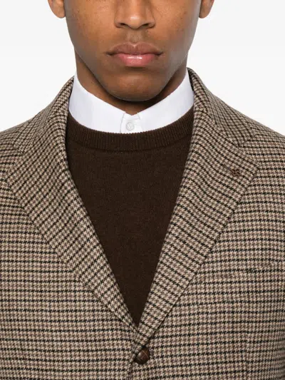 Tagliatore Houndstooth-pattern Single-breasted Blazer In Brown