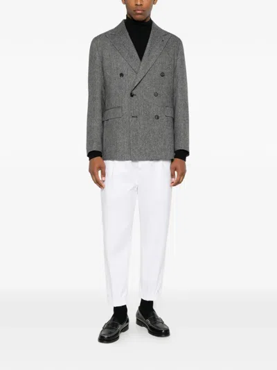 Tagliatore Double-breasted Houndstooth Blazer In Gray