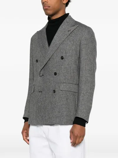Tagliatore Double-breasted Houndstooth Blazer In Gray