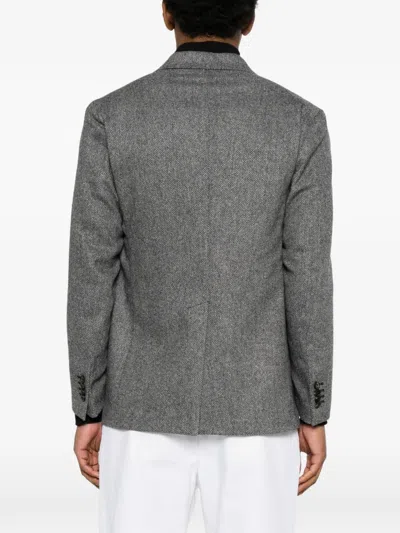 Tagliatore Double-breasted Houndstooth Blazer In Gray