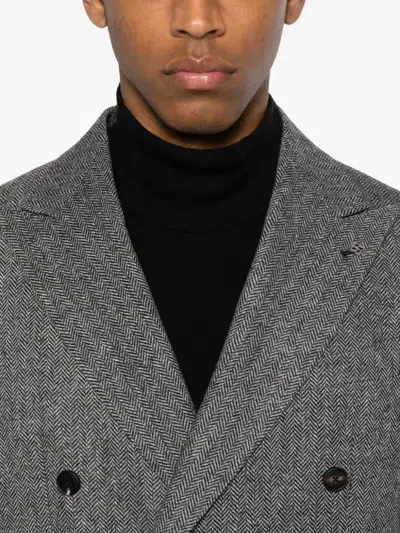 Tagliatore Double-breasted Houndstooth Blazer In Gray