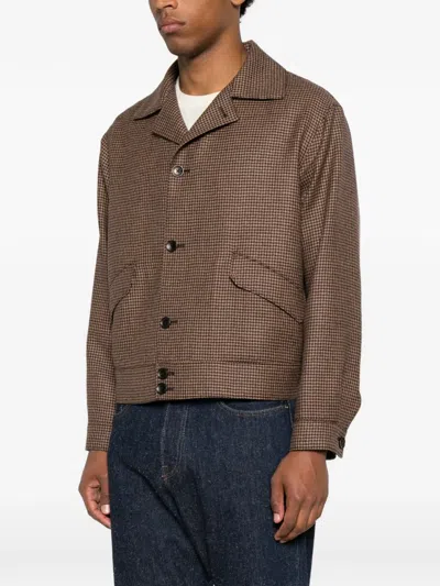 Tagliatore Houndstooth-pattern Button-up Jacket In Brown