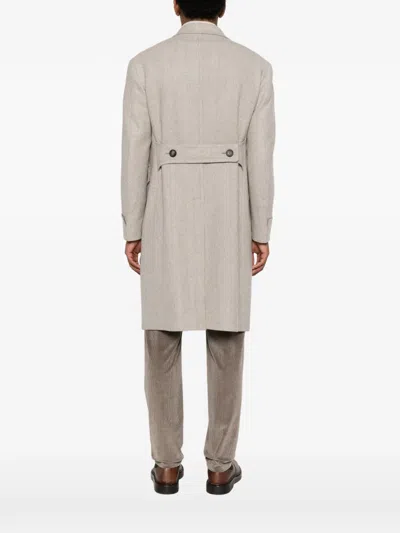 Tagliatore Double-breasted Herringbone-pattern Coat In Neutral