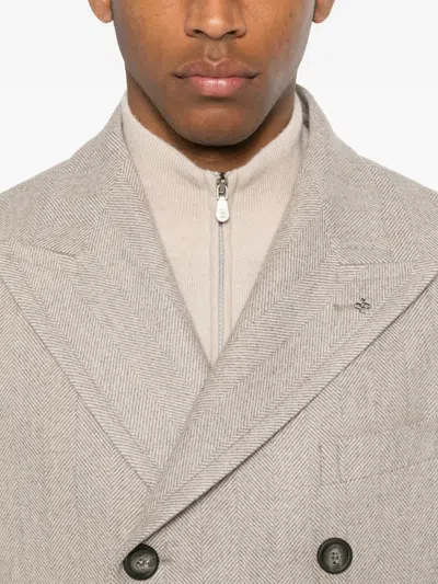 Tagliatore Double-breasted Herringbone-pattern Coat In Neutral