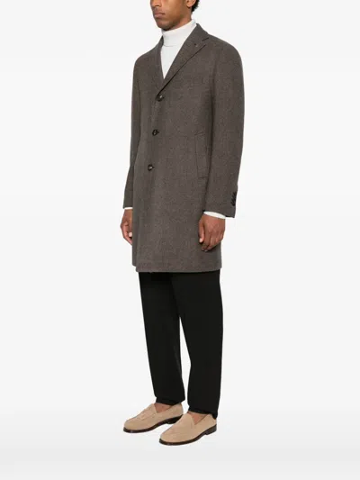 Tagliatore Herringbone-pattern Single-breasted Coat In Brown
