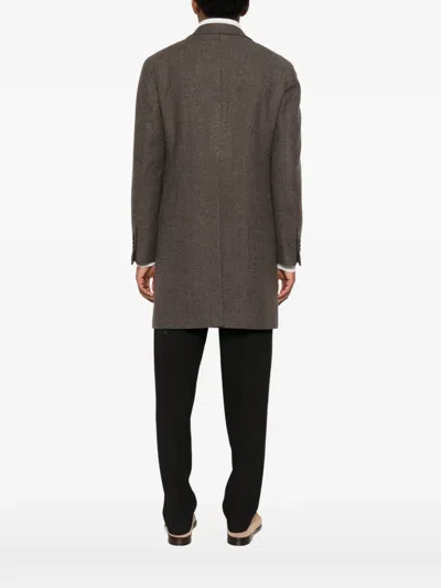 Tagliatore Herringbone-pattern Single-breasted Coat In Brown