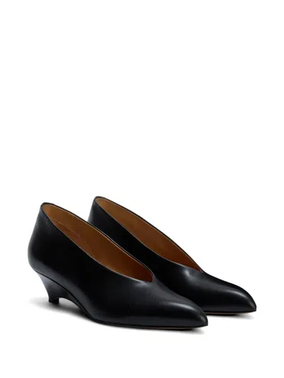 Jil Sander Arc Leather Pumps Low Wedge Heel In Black