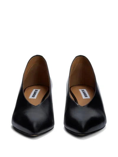 Jil Sander Arc Leather Pumps Low Wedge Heel In Black