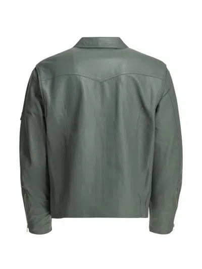 Needles Multi-pocket Leather Jacket In Green