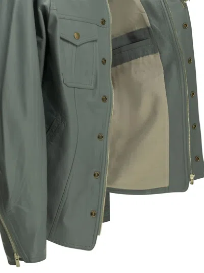 Needles Multi-pocket Leather Jacket In Green