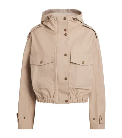 Moncler Carex Cropped Hooded Cotton-blend Poplin Jacket In Neutral