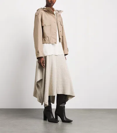 Moncler Carex Cropped Hooded Cotton-blend Poplin Jacket In Neutral