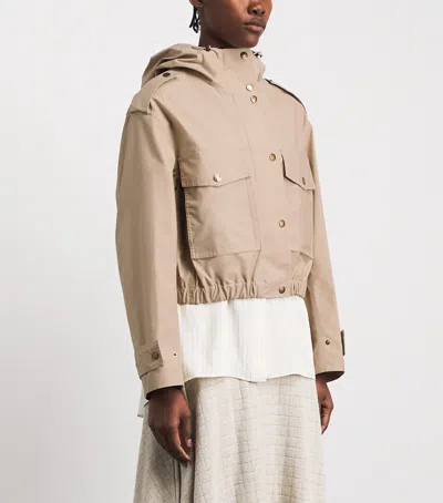 Moncler Carex Cropped Hooded Cotton-blend Poplin Jacket In Neutral