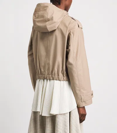 Moncler Carex Cropped Hooded Cotton-blend Poplin Jacket In Neutral