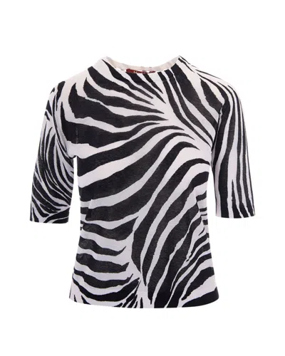 Max Mara White Animal Print Crew Neck Top In White