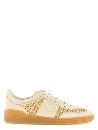 Valentino Garavani Upvillage Sneakers In Woven Raffia In Neutral