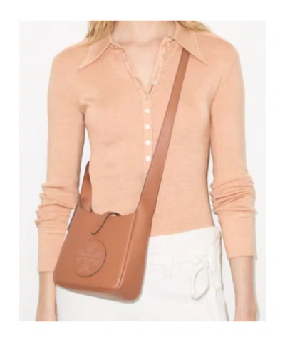 Tory Burch Perforated-logo Leather Cross Body Bag In Brown