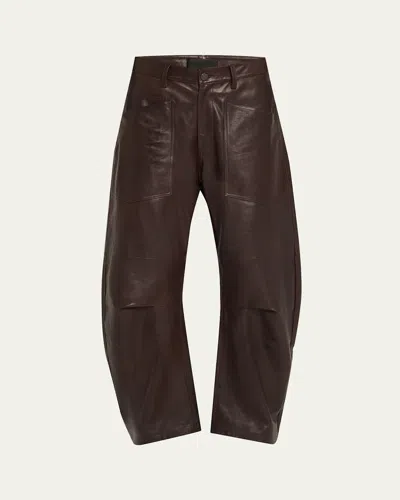 Nili Lotan Mid-rise Barrel Leg Lammleder-hose Shon Leather In Brown