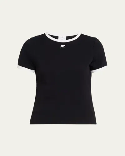Courrèges Courreges Women Cotton T Shirt With Contrasting Profiles In Black