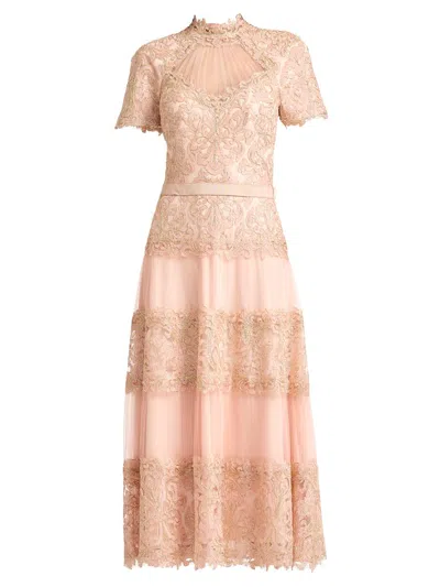 Tadashi Shoji Stelly Lotus Embroidered Tulle Midi Dress In Neutral