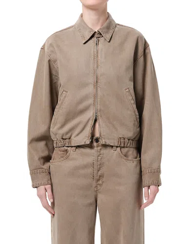 Agolde Elasticated-hem Denim Jacket In Brown