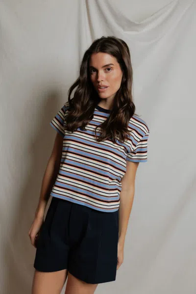 Perfectwhitetee Dawn Striped Cotton Blend Tee In Blue