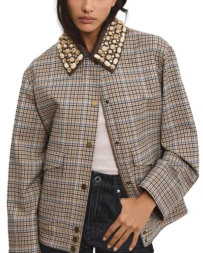 Veronica Beard Kasper Plaid-pattern Embellished-collar Jacket In Brown