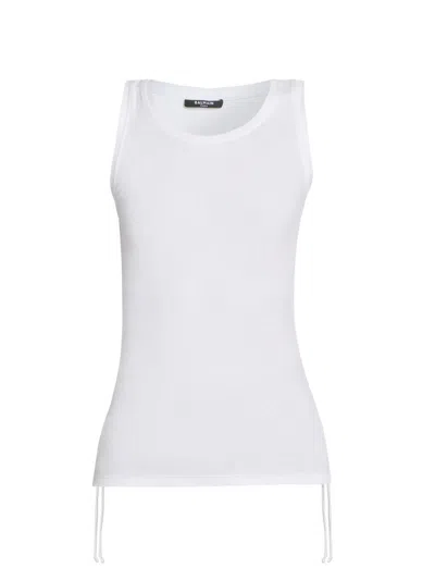 Balmain Stretch-cotton Drawstring Tank Top In White