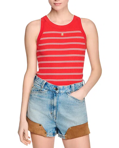 Sandro Striped-pattern Logo-plaque Tank Top In Red