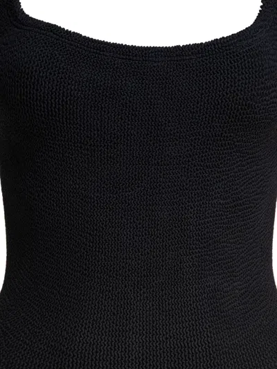 Hunza G High-cut Leg Square Neckline Textured Fabric In Black