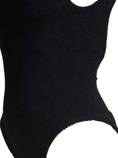 Hunza G High-cut Leg Square Neckline Textured Fabric In Black