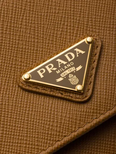 Prada Camel Leather Wallet In Brown