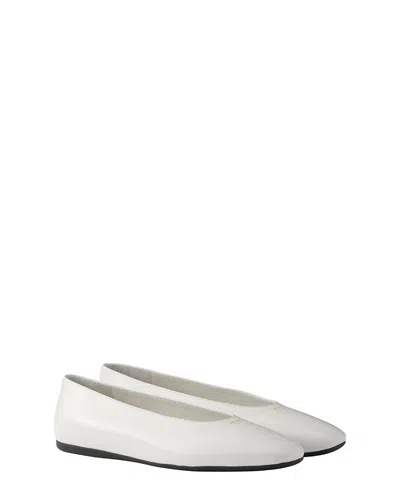 Prada Leather Ballet Flats In White