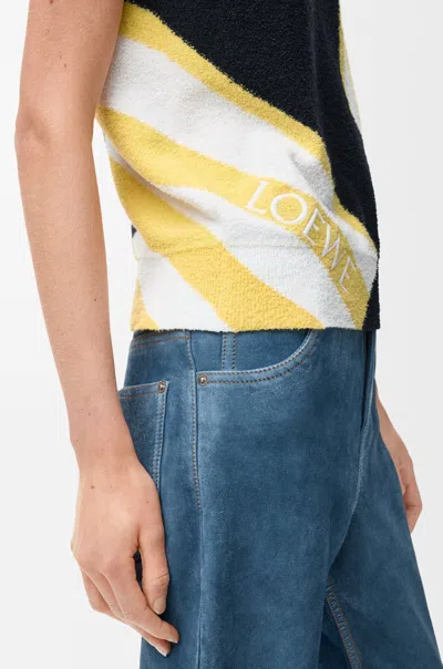Loewe Striped Fuzzy Knit Short-sleeve Sweater In Multi
