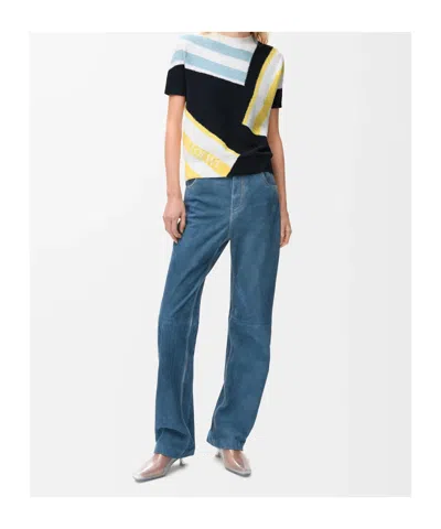 Loewe Striped Fuzzy Knit Short-sleeve Sweater In Multi
