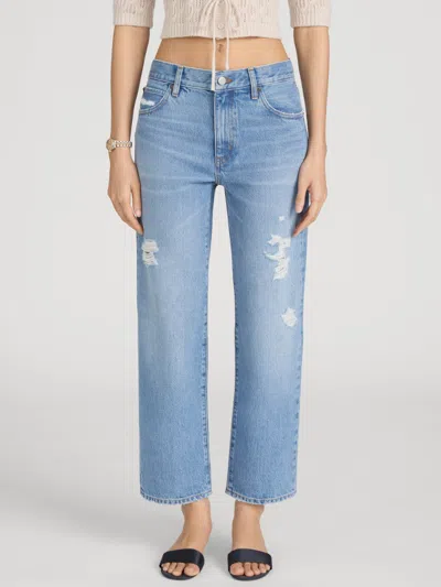 Frame The Hang Ripped Ankle Straight Leg Jeans In Blue