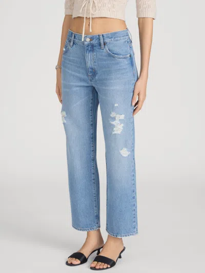 Frame The Hang Ripped Ankle Straight Leg Jeans In Blue
