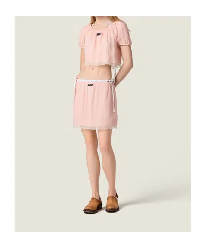 Miu Miu Layered Crinkle Silk Crop Top In Animal Print