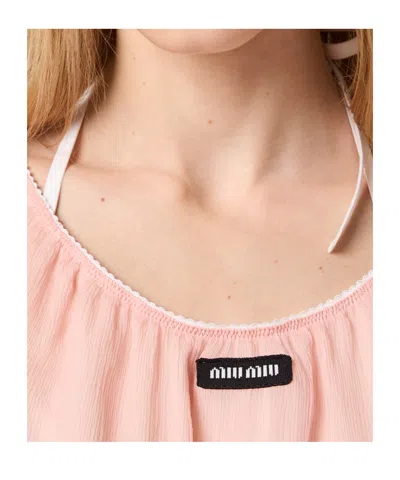 Miu Miu Layered Crinkle Silk Crop Top In Animal Print
