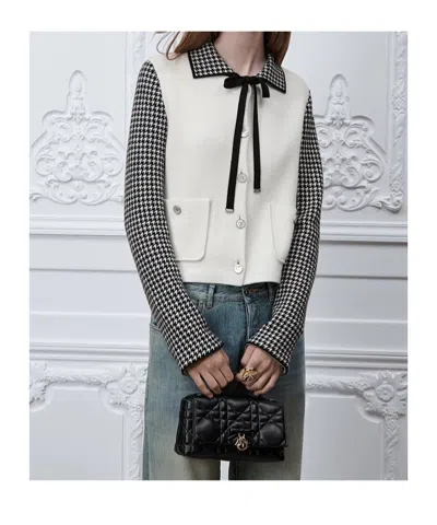 Dior Knit Jacket Houndstooth Long Sleeves Pockets In Animal Print