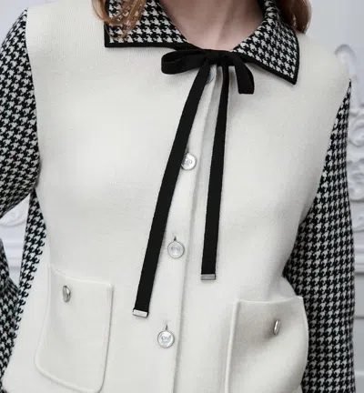 Dior Knit Jacket Houndstooth Long Sleeves Pockets In Animal Print