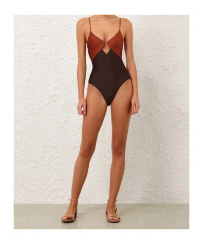 Zimmermann Aster Diamond Wired Swimsuit In Brown