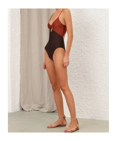 Zimmermann Aster Diamond Wired Swimsuit In Brown