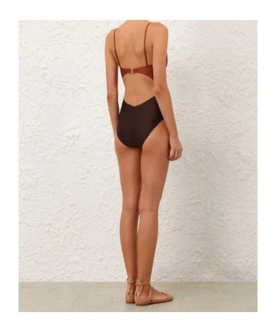 Zimmermann Aster Diamond Wired Swimsuit In Brown