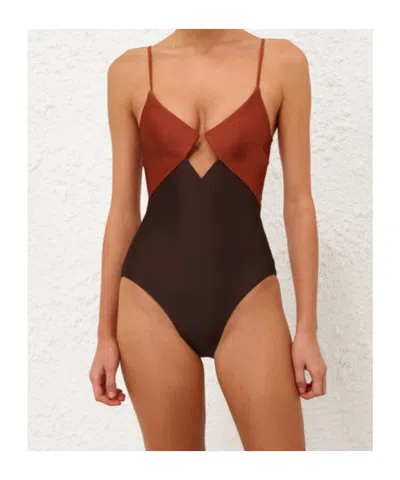 Zimmermann Aster Diamond Wired Swimsuit In Brown
